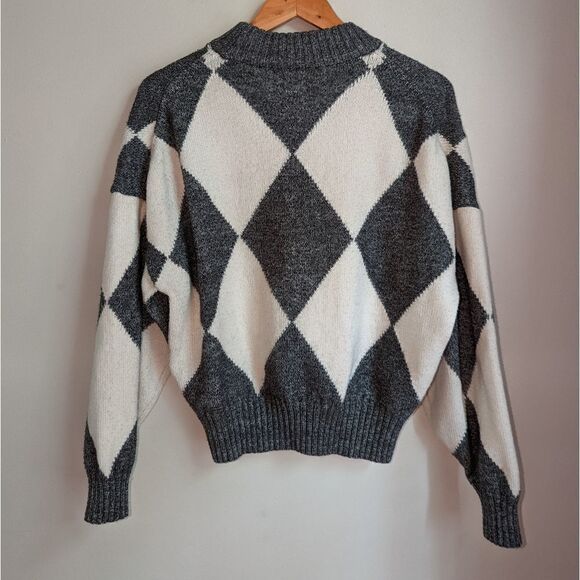 PRINGLE OF SCOTLAND Grey & White Argyle Wool Knit Crewneck Sweater Size Small - Picture 11 of 11